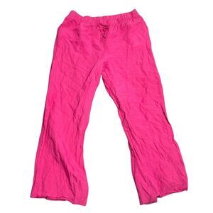 H&M Pink Linen Blend Wide Leg Pants Casual Summer Lounge Trousers Size L‎